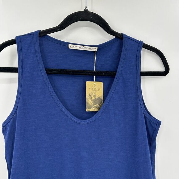 NWT PERUVIAN CONNECTION Basic Blue Scoop Neck Sleeveless Cotton Tank Top Size XS - Picture 3 of 5